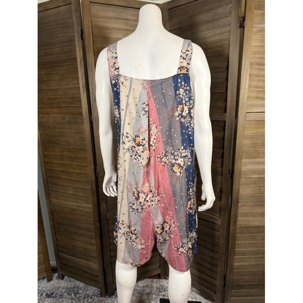 Floral Pinafore Romper Square Neck Sleeveless Boho Mini Multicolor Medium - Picture 4 of 8